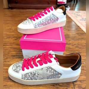 NIB Corkys Hey Girl Pink and Silver Sneakers‎ with Glittery Accents